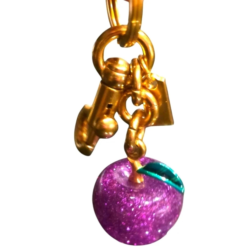 Purple Glitter Large Apple Purse Charm with Matte Gold Accents